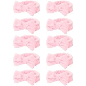 Pack of 10, Pink Makeup Headbands, Hair Band for Washing Face, Soft Coral Fleece Makeup Headband for Girls, Bow Hair Bands, Beauty Headbands for Face Washing Shower Skin Care Yoga