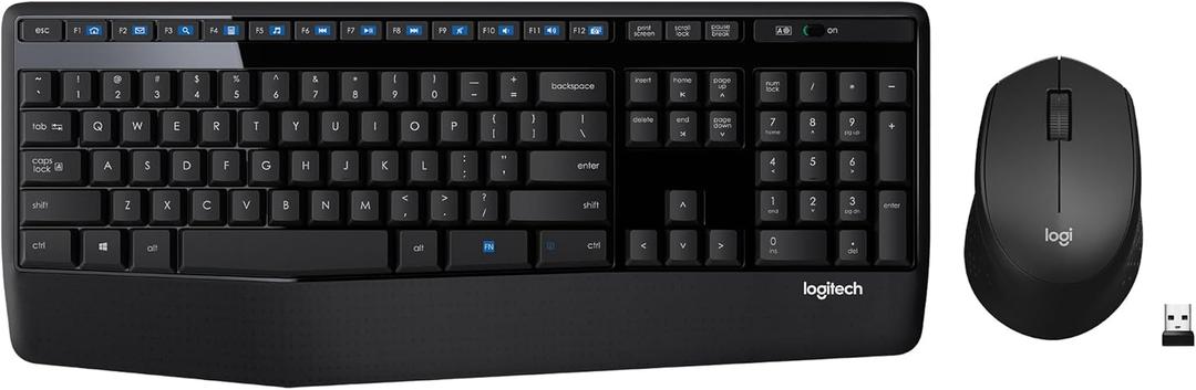 Logitech MK345 Wireless Keyboard and Mouse Combo with Palm Rest, 2.4 GHz USB Receiver, Compatible with PC, Laptop, Black (1 Pack)