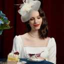 Cizoe Tea Party Fascinator Hats for Womens 50s Headwear with Veil Flower Cocktail Wedding Church Derby Hat (White)