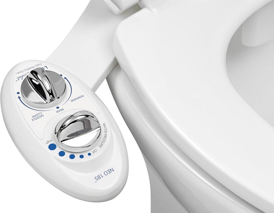 LUXE Bidet NEO 185 - Self-Cleaning, Dual Nozzle, Non-Electric Bidet Attachment for Toilet Seat, Adjustable Water Pressure, Rear and Feminine Wash, White 