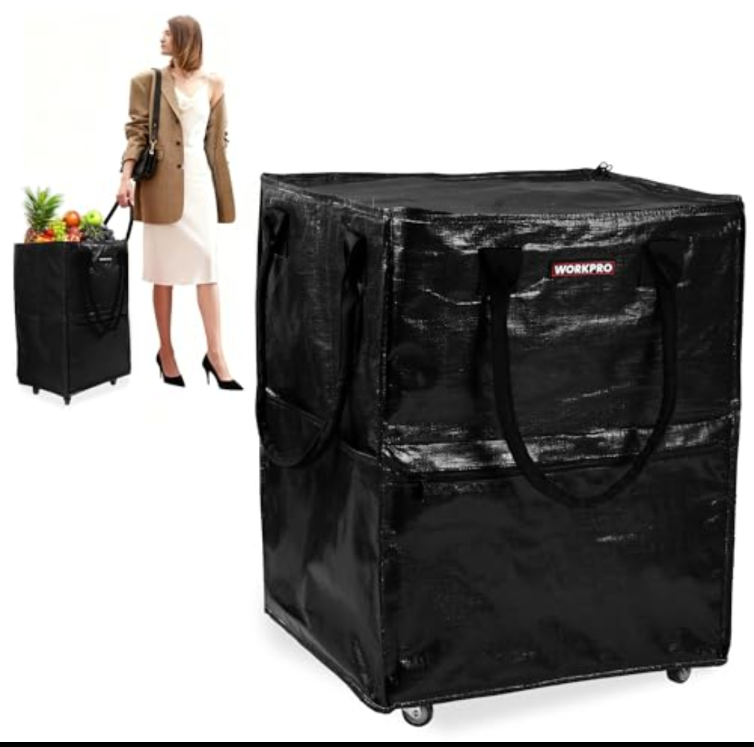 WORKPRO Large Rolling Grocery Bag, 36-Gallon Tote with 5 Wheels, 264 lbs Capacity, Dual Carry, Wide Zipper & Extra Storage for Shopping, Laundry & Moving