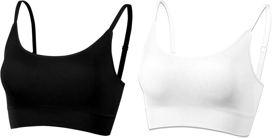 AMRIY Womens Sports Bras for Women Light Support Padded Workout Bras for Women Supportive Seamless Women's Wireless Yoga Bra (34-36, 2 Pcs(Black,White)