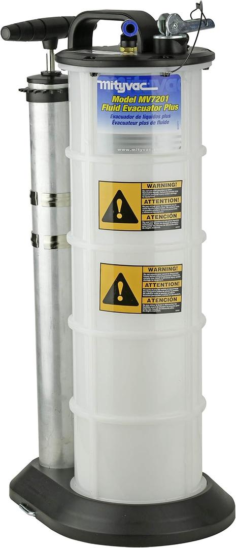 Mityvac 7201 2.3 Gallon Fluid Evacuator Extractor and Dispensing Pump, Push Button, Manual Operation, Chemical-Resistant Polyethylene, Automatic Overflow Prevention, Quick-Drain Spout, Large Base