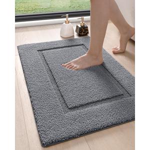 DEXI Bathroom Rugs 36x24, Washable Non Slip Bath Mat for Shower Floor, Absorbent Quick Dry Bathmat with Rubber Backing, Ultra Soft Plush Carpet for Tub, Grey