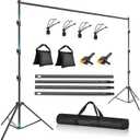 12 x 10ft Photo Video Studio Heavy Duty Backdrop Stand, Adjustable Photography Background Support Systemt Kit with Shock-Proof Spring, 2 Sandbags, Carrying Bag, 6 Clamps