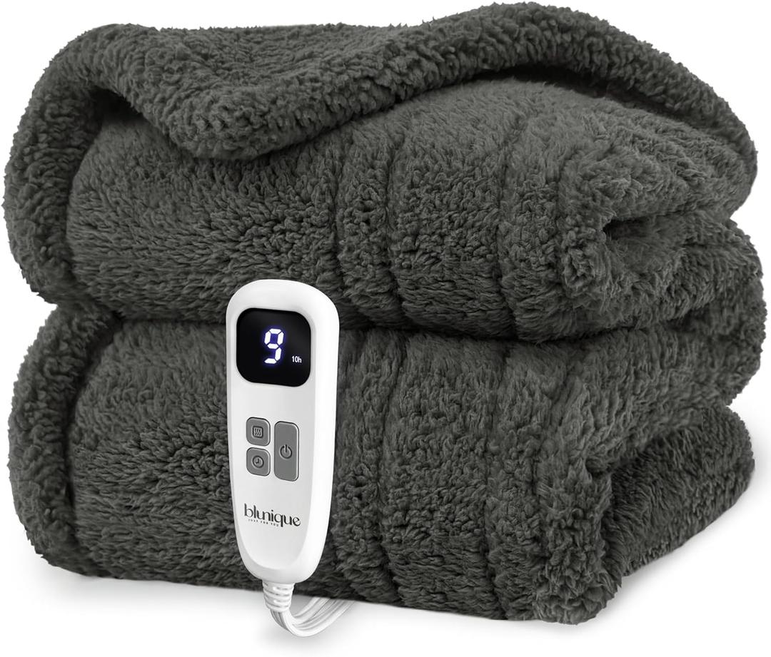 Heated Blanket Electric Blanket Throw - Fast Heating Blanket Throw Double Sided Sherpa Ultra Soft Cozy with 10 Heating Levels & 2-10 Hours Auto Off, Mashine Washable, 50 x 60 Inches, Grey