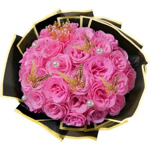 Pink Glitter Roses Bouquet, 24 Pcs Shiny Glitter Flowers Bouquet, Everlasting Artificial Roses Bouquet for Mothers Day, Birthday, Anniversary, Wedding, Engagement, Christmas