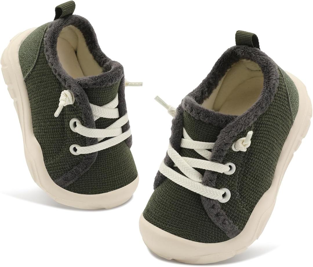 FEETCITY Toddler Boys Shoes Kids Slip on Sneakers Baby Walking Shoes Toddler Tennis Shoes DarkGreen 18