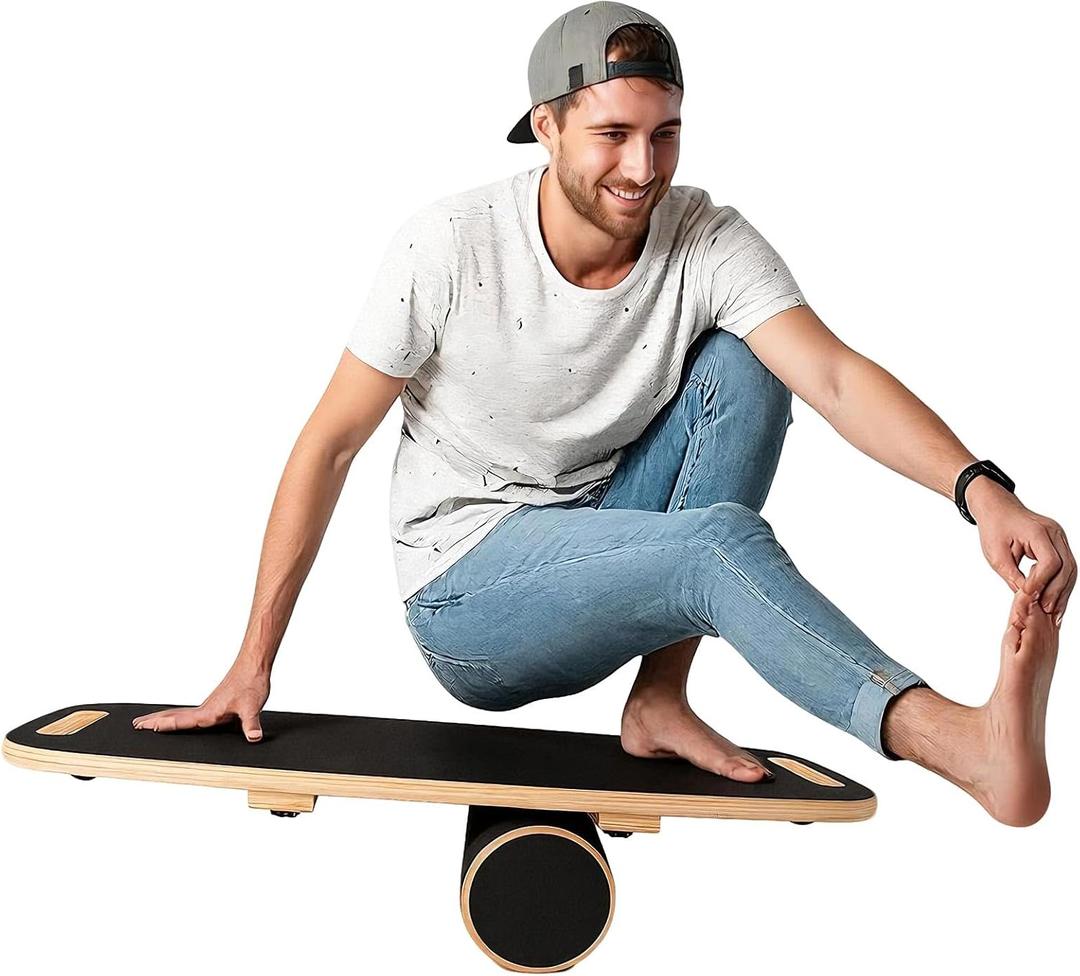 Balance Board for Adults | Wobble Board with Adjustable Stoppers - 3 Different Distance Options | Wooden Balance Boards for Improve Balance, Surf Trainer & Physical Therapy, 29 x 11 x 0.78 inches