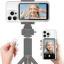 Upgrade Vlog Selfie Monitor Screen for iPhone & Android with Zoom/Remote/Speaker, Magnetic Phone Back Camera Selfie Monitor, Content Creator Essentials, Wireless Mirroring for YouTube Live Streaming (White)