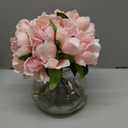 Hollyone Light Pink Peonies Artificial Flowers with Vase Faux Flowers Peony Fake Flowers Silk Flower Arrangements in Glass Vase with Faux Water for Bathroom Table Centerpiece Shelf Home Decor