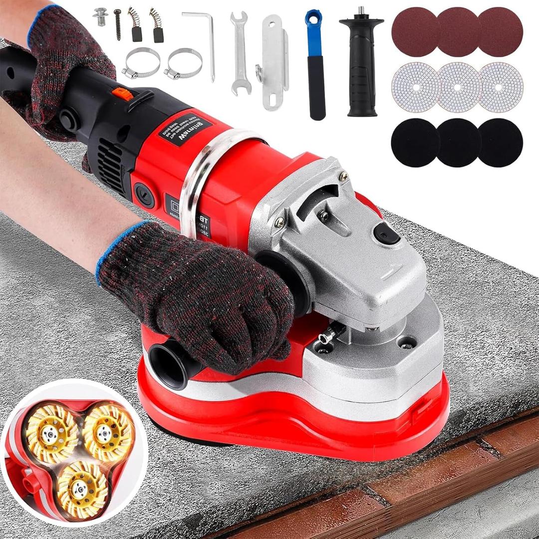 YUCHENGTECH 3-Head Concrete Grinder Set 4" Concrete Floor Grinder 2800W Concrete Surface Planer with 6 Speed Control & Dust Extraction Shroud for Grinding Concrete Cement Marble Granite