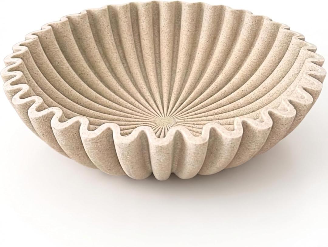 OAKOA Large Decorative Bowl for Home Decor - Purse Bowl Decor - Key Bowl for Entryway Table - Coffee Table Bowl - Organic Modern Home Decor (Beige Resin)