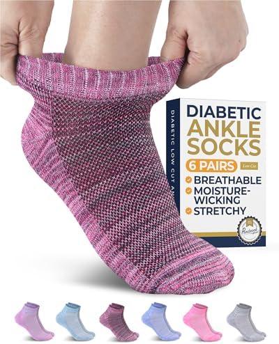 Pembrook Ankle Diabetic Socks for Women and Men - 5 Pairs | Low Cut Neuropathy Socks for Women | Smooth Toe Seams