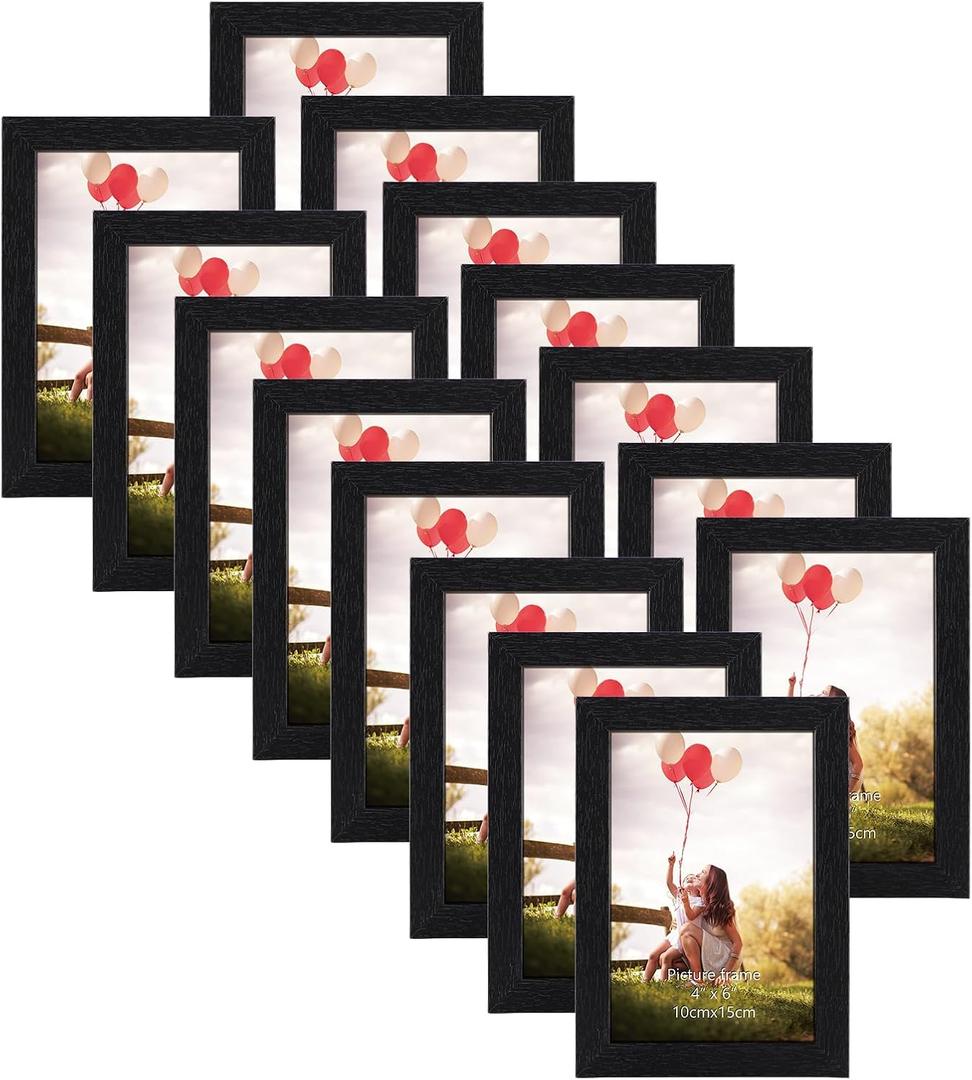 HORLIMER 4x6 Picture Frame Set of 15, Black Picture Frames Display 4 by 6 Photo for Wall or Tabletop