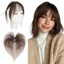 Clip in Bangs Real Human Hair for Women Wispy Bangs Hair Pieces Dark Brown Fringe Hand-Tied Lace Base Invisible Hairline