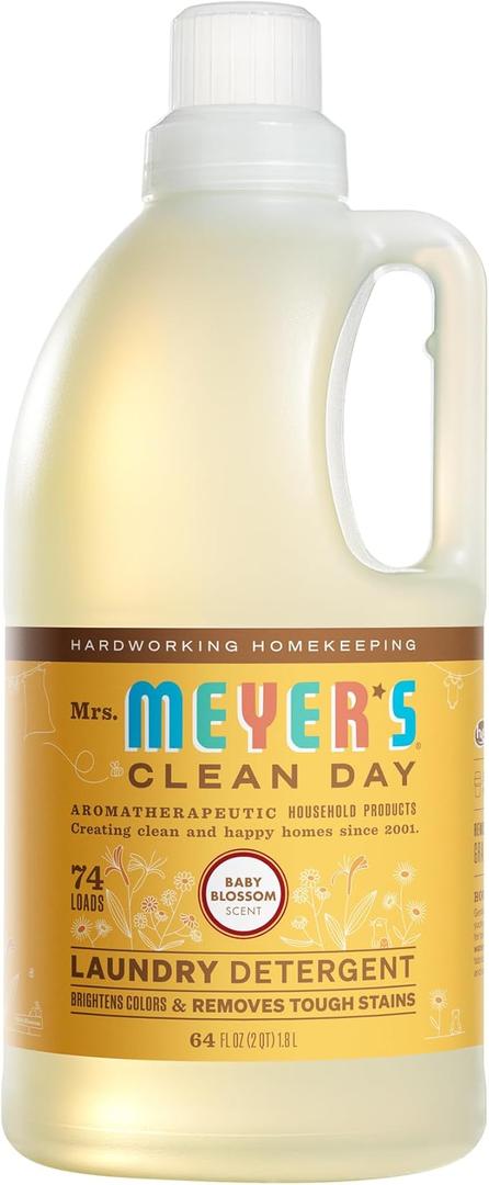 MRS. MEYER'S CLEAN DAY Baby Laundry Detergent Liquid, Infused with Essential Oils, Baby Blossom, 64oz - Pack of 2 (64 Loads)