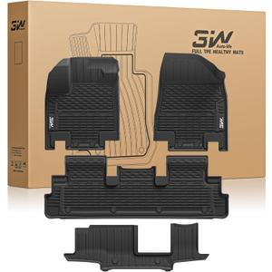 3W Floor Mats for Nissan Pathfinder 2026 2025 2024-2022 (Only fit 8 Passenger Models), 3 Rows,TPE All Weather Protection Car Floor Liners Accessory,Black