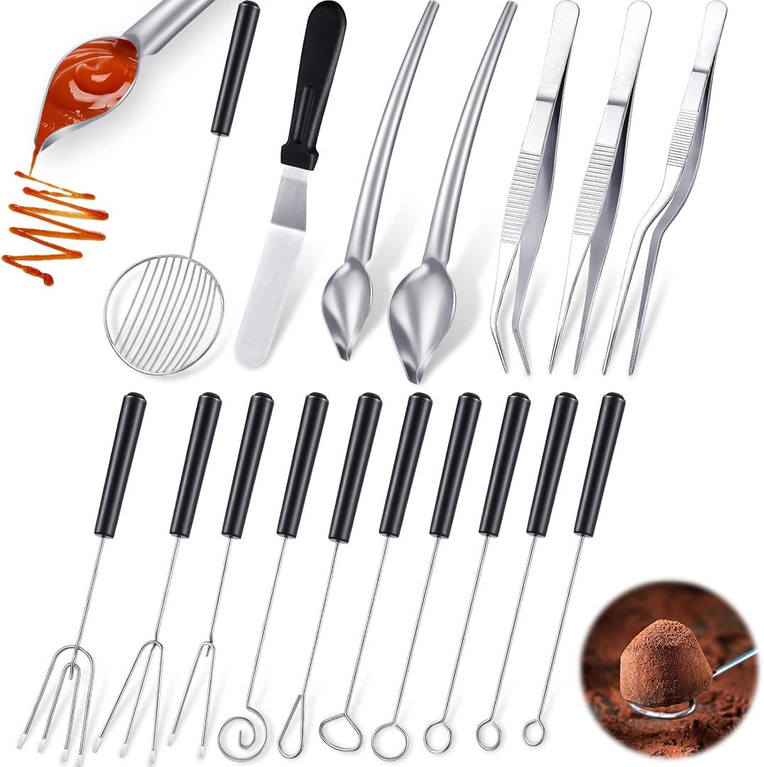 17 Pieces Candy Dipping Tools Set Culinary Decorating Spoons Chocolate Dipping Scoop Kitchen Cooking Tweezers Tongs Icing Spatula for Decorative Plates Making Desserts