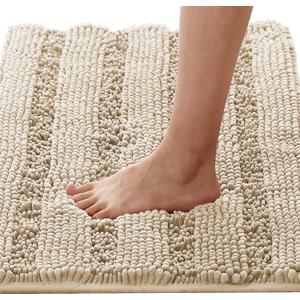 H.VERSAILTEX Bath Mats for Bathroom Non Slip Thick Chenille Striped Bath Rug Absorbent Fluffy Soft Shaggy Rugs Washable Dry Fast Plush Mats for Indoor, Bath Room, Tub - 20" x 32", Fog