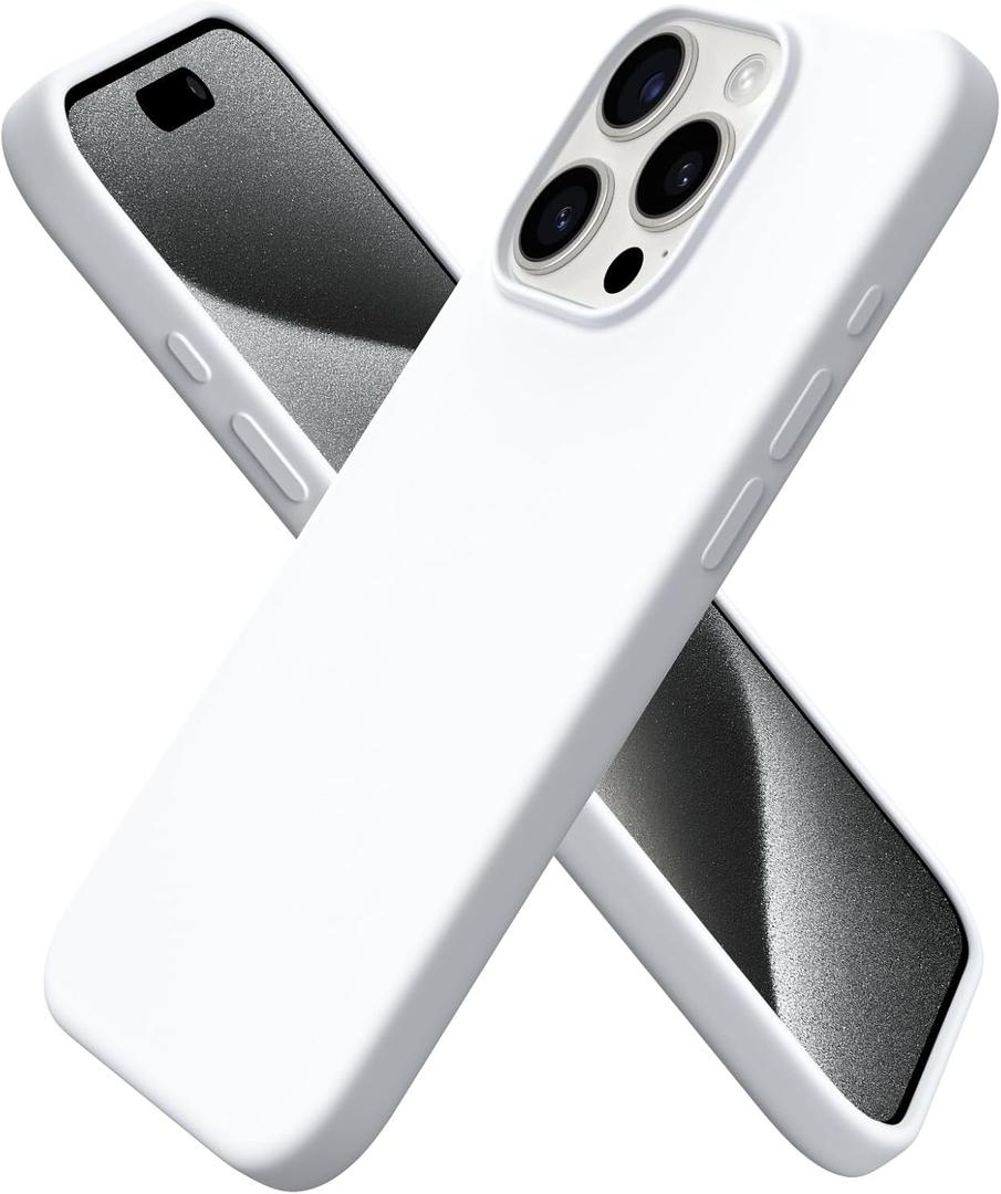 ORNARTO Compatible with iPhone 15 Pro Case 6.1", Liquid Silicone 3 Layers Full Covered Soft Gel Rubber Cover, Shockproof Protective Slim Phone Case with Anti-Scratch Microfiber Lining-White