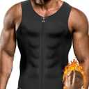 CORATED Men Sauna Vest Sweat Waist Trainer Zipper Hot Neoprene Tank Top Corset Compression Body Shaper Sauna Shirt Workout (Small, Blackzip)