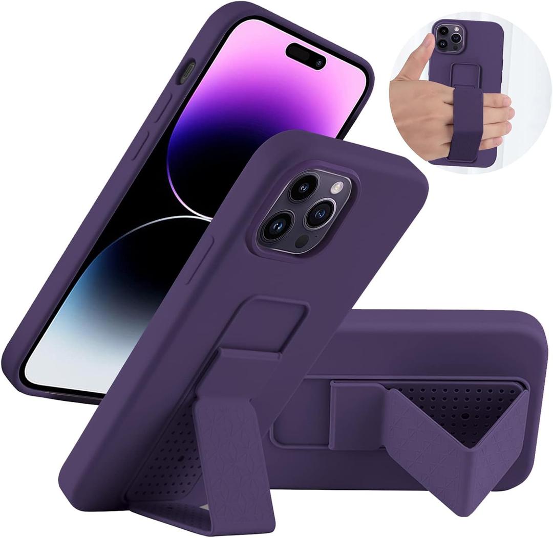 LAUDTEC Silicone Kickstand Case Compatible with iPhone 14 Pro Max, Flexible Soft Liquid Silicone Stand Case for iPhone 14 Pro Max (Deep Purple)