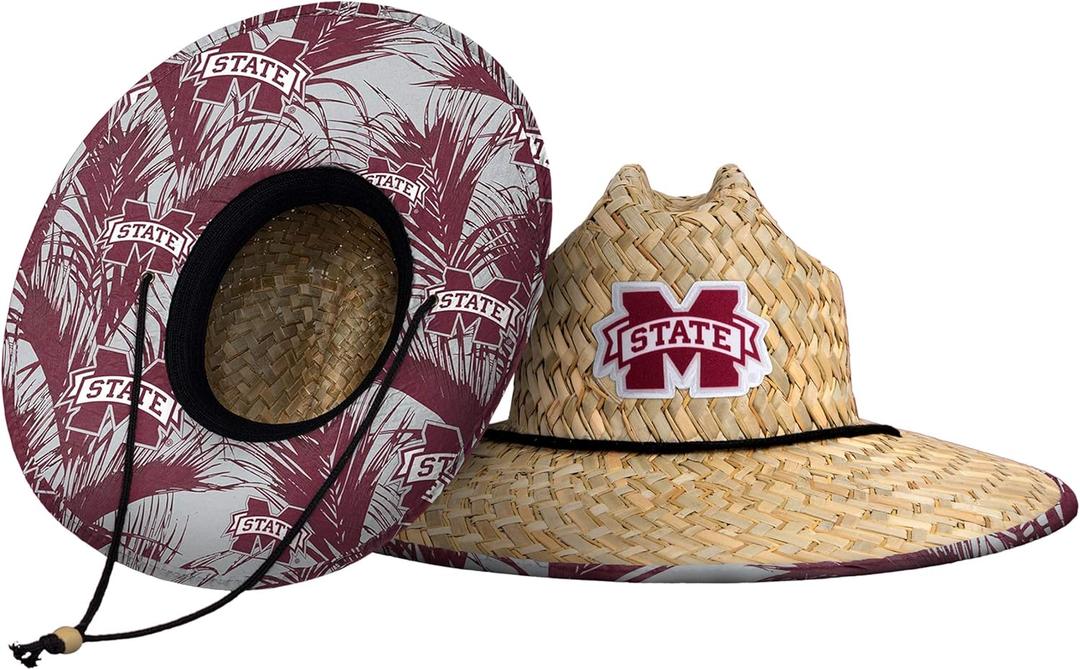 FOCO NCAA Mens NCAA College Team Logo Floral Lifeguard Beach Straw Sun Hat (One Size)