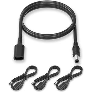 JLY Type C USB-C Female Input to DC 5.5x2.1mm Power PD Charge Cable for Routers and Audio Gear, 100cm, Black (3 Pack)