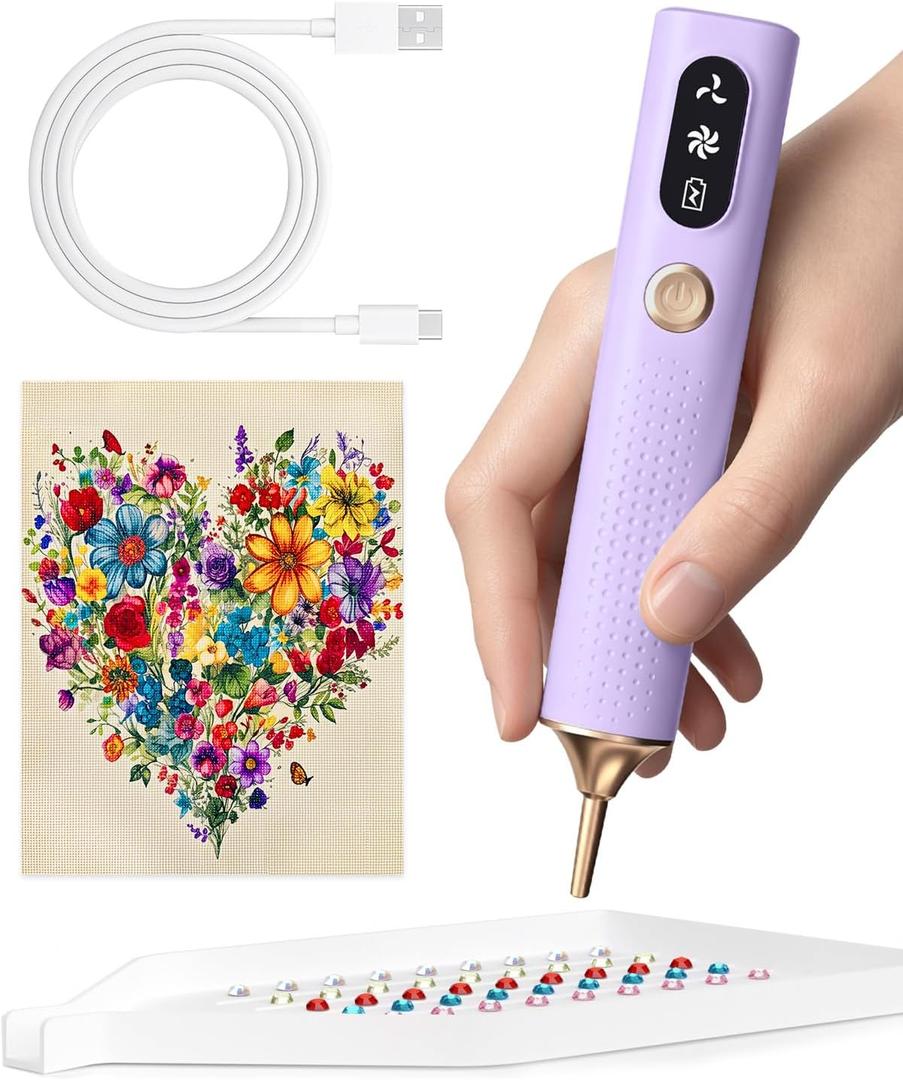 Electric Diamond Painting Pen, Vacuum Diamond Art Pens Cordless & Quiet, Adjustable Suction Mode, Diamond Painting Tool Supplies for Adults, Purple