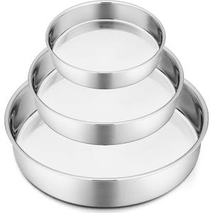 P&P CHEF Cake Pan Set of 3, 8" + 9.5" + 11" Round Baking Layer Cake Pan Tin | Stainless Steel & Mirror Finish, Bakeware for Birthday Weeding Anniversary, Heavy Duty & Non Toxic, Oven & Dishwasher Safe