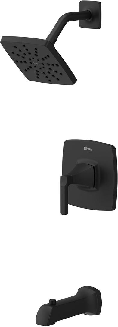 Pfister Vaneri Tub & Shower Trim Kit, Valve and Cartridge Included, 1-Handle, Matte Black Finish, 8P8WS2VRISBB