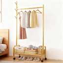 Clothes Rack with Storage Shelves, Heavy - Duty Garment Rack with Wheels for Bedroom, Living Room, Laundry Room Organization (23in/60cm, Gold)