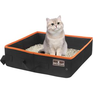 HiCaptain Portable Cat Travel Litter Box, Foldable Litter Box for Travel in Car, Collapsible Toliet Tray Carrier for Small and Medium Cats - Black