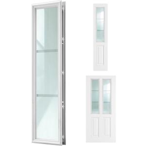 1 Pcs 8" x 36" Entry Door Glass Insert with Low-e Clear Glass 3 Lites with Grilles Between Glasses Raised Frame White Exterior Front Door Sidelite Window Inserts Replacement Kit for Home Improvement