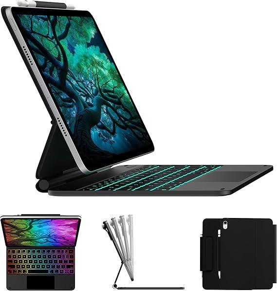 typecase Edge Keyboard Case for iPad 11th Gen A16 (2025) & 10th Gen 10.9" (2022) – Multi-Touch Trackpad, 11-Color Backlit Magic-Style Keyboard – Floating Magnetic Stand, Pencil Holder – Black