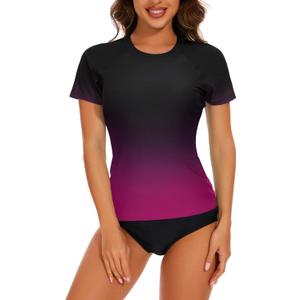 Bonneuitbebe Women's Short Sleeve Rash Guard with Built in Bra Swim Shirt UPF50+ Quick Dry Bathing Suit, XL