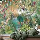 Tropical Plant Forest Wallpaper Mural Animals and Flowers Jungle Landscape Wall Mural for Bedroom Living Room Bathroom
