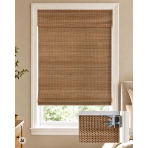 LazBlinds 100% Blackout No Drill Bamboo Roman Shades, Cordless Bamboo Blinds for Indoor Windows, Room Darkening Shades for Home & Patio, Thermal Insulated, Acron, 36" W x 64" H