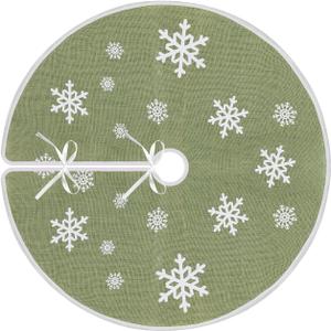 Christmas Tree Skirt, 30 Inch Green Tree Skirt, Burlap Tree Skirt with White Snowflake Small Tree Mat, Farmhouse Christmas Decorations for Holiday Party Home Decor Indoor Outdoor