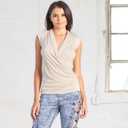 Women Sexy Wrap V-Neck Tops Ladies Blouse Tee Shirt, Medium 