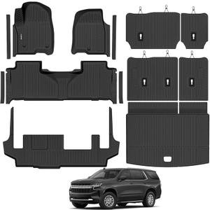 Naibeve Floor Mats for 2021-2026 Suburban/Yukon XL/Escalade ESV 8 Seats | All Weather Floor Mats, Cargo Mat, 3rd Row Backrest Mats, Door Sill Guards, Not for Escalade/Yukon, (2nd Row Bench Seat)