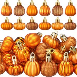 60 Pcs Fall Thanksgiving Pumpkin Hanging Ornaments Fall Mini Pumpkin Ball Ornaments Thanksgiving Tree Hanging Decorations for Autumn Harvest Halloween Small Tree Home Decor (1.18 Inches)