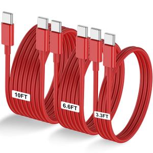3-Pack Red [3.3FT+6.6FT+10FT] 60W USB C to USB C Cable, Type C Fast Charging Cable for iPhone Air 17 16e 16 15 Pro Plus Pro Maxfor Galaxy S25, for iPad Pro/Air/mini, for MacBook Pro/Air and More