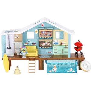 Bluey Beach Cabin Playset, 10, Customizable Toddler House Playset with 10 Play Pieces and 2.5 Goggles Figure, Toy Houses for Kids Ages 3+, One Size