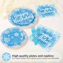 96Pcs Winter Snowflake Birthday Party Decorations Blue Frozen Birthday Paper Plates and Napkins Sets Winter Wonderland Decorations for Girls Princess Christmas Baby Shower Holiday Supplies Serves 24