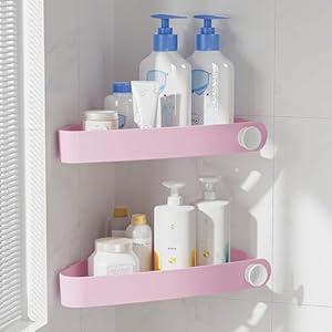 Sotfamily Plastic Shower Caddy Corner (for 90 Only), 2 Pack Adhesive Corner Shower Shelves for Bathroom Organizers and Storage, Pink