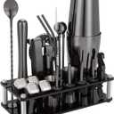 Cocktail Shaker Set, 23-Piece Boston Stainless Steel Bartender Kit with Acrylic Stand & Cocktail Recipes Booklet, Professional Bar Tools for Drink Mixing, Home, Bar, Party - Black