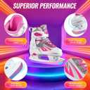 Adjustable Ice Skates for Kids Girls Boys, 4 Size Adjustable Beginner Ice Hockey Skates for Youths Teen, Warm Ice Skating Shoes with Electroplated Color-Changing Blades for Outdoor and Rink (Pink Red)