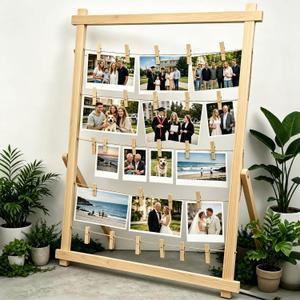 2026 Graduation Decorations Freestanding Wooden Photo Display Board with Clips - Class of 2026 Graduation Centerpiece Table Decorations, Large Picture Frame Collage Holds 30+ Photos (Natural Pine)